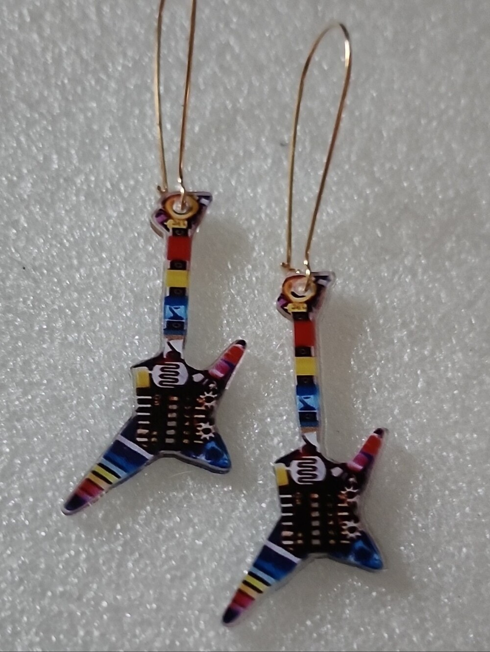 Hand Crafted Multicolor Guitar Earrings - Black, Blue, Red, Yellow, Pink